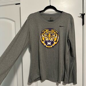 Nike LSU Gray Long Sleeve Shirt with Tiger Logo